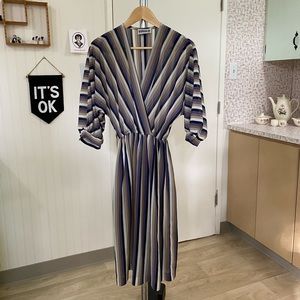 Vintage 1980s Virgo II Sheer Striped Batwing Secretary Dress